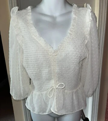Blusa Top Transparente TopShop Marfil Punteada Suiza Calada Volantes Nueva Sin Etiquetas 10 UK 42 Foto 1 de 4