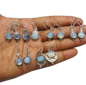 Opalite Gemstone 925 Sterling Silver Plated Wholesale Unisex Hook Earring Lot - Picture 1 of 3