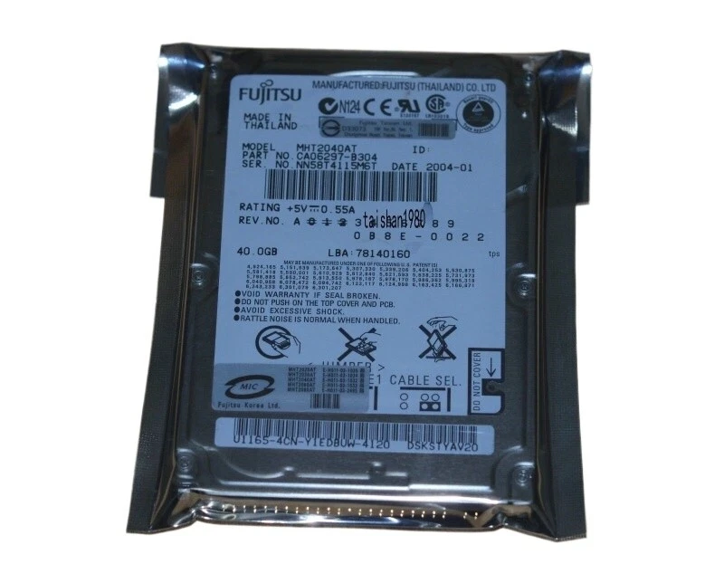 Fujitsu 40 GB,Internal,4200 RPM,2.5" MHT2040AT HDD NEW - Image 1 of 4