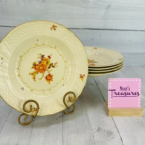 Mikasa MARSEILLES D1092 Floral Center Weave Rimorange Pasta Soup Bowls Set of 5 - Picture 1 of 12