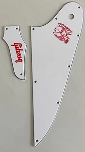 Custom For Gibson Firebird & Truss Rod Cover Red "Logo" Guitar Pickguard White - Picture 1 of 6