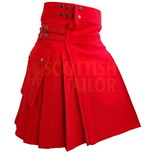 Falda escocesa escocesa personalizada hecha a mano tradicional roja sólida moderna tartán para hombre - Imagen 1 de 7