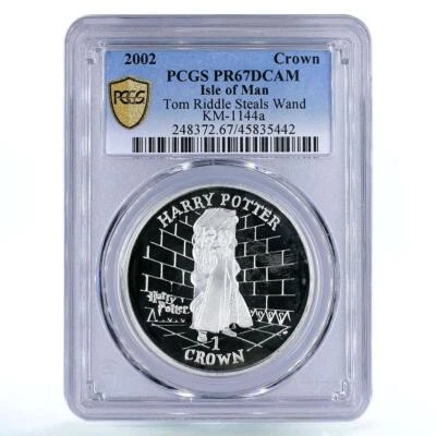 Isle of Man 1 crown Harry Potter Tom Riddle Steals Wand PR67 PCGS Ag coin 2002 - Image 1 of 2