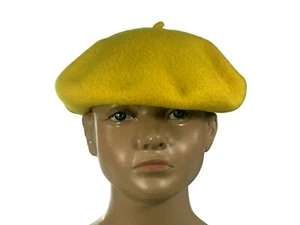 Laulhere French Wool Hat Petit Basque 9 Beret Yellow Unisex Made In France 6 1/4 - Picture 1 of 8