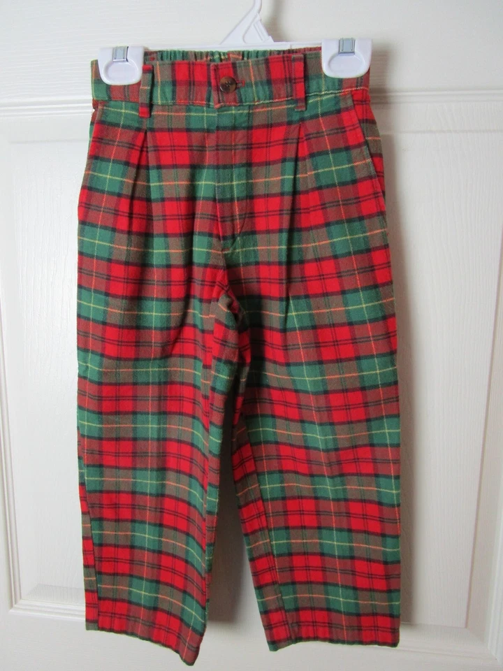 复古 Kitestrings 男孩尺寸 4 红色、绿色、黑色法兰绒裤子圣诞假期 — 第 1/4 张图片