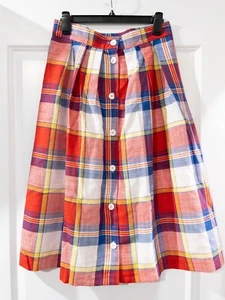 Neu ohne Etikett 1970er RLM Damen rot/weiß/blau kariert Midirock Größe 14p - Bild 1 von 3