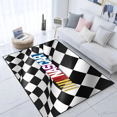 Nascar Finish Flag Rug,Car Sport Design Rug, Racing Cars Rug, Inspired Rug Decor - Image 1 of 4