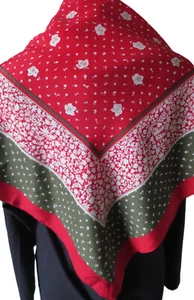 FISBA STOFFELS Seidentuch Crepe de Chine rot grün weiss VINTAGE ca. 72x76 cm - Bild 1 von 7