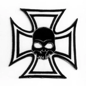 IRON CROSS EISERNES KREUZ SKULL White - Aufnäher Patch - 10x10cm - Picture 1 of 1