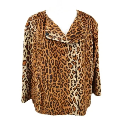 Adec Rouge Ligne Leopard Jacket Womens 14/48 Pockets Snap Coat - Image 1 of 4