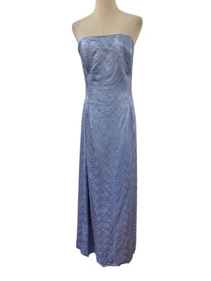 Vtg 90s Jessica McClintock Periwinkle Satin Embroidered Dress Formal Sz 14 Prom - Image 1 of 4