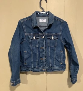Old Navy Jacket Girls Blue Jean Denim Trucker Button Up Crop Large 10 12 EUC! - Picture 1 of 6