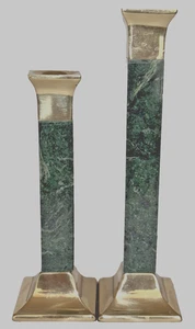Kerzenständer 2er Set LACKIERT Handarbeit Messing grüner Stein #2045 G3 - Bild 1 von 7