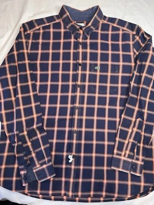 Xadrez Lacoste manga longa botão para cima tamanho 46 slim fit azul laranja. - Imagem 1 de 4