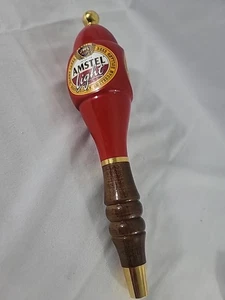Vintage AMSTEL LIGHT Beer Tap/Handle Red - 3 Sided - 11" w/Wood & Brass -FR SHIP - Picture 1 of 4