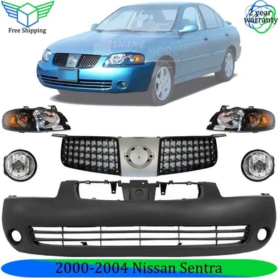 Front Bumper Cover Fascia & Headlight Assembly Kit For 2000-2004 Nissan Sentra Foto 1 de 4