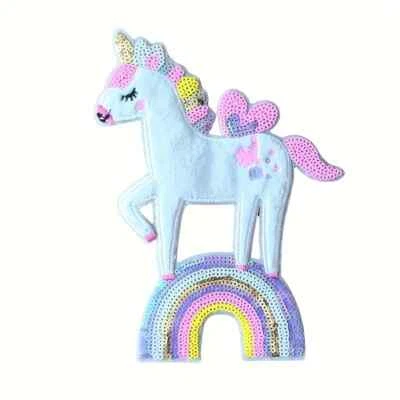 Cute Sequins Rainbow Horse Embroidery Cloth iron on Patch 7 x 5 1/2 inch - Image 1 of 4