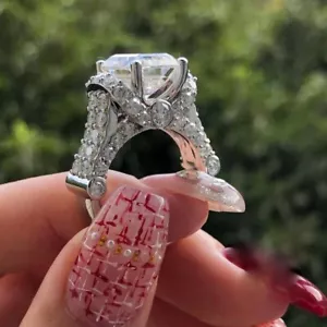 Echter Moissanit-Solitär-Verlobungsring 4 kt Smaragdschliff 14 kt Weißgold pl... - Bild 1 von 6
