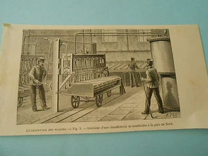 Gravure 1891 - Chauffage des Wagons chaufferies de bouillottes Gare du Nord - Picture 1 of 1