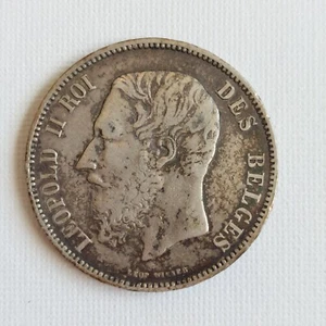 1867 Belgium Leopold II 5 Francs 5 Frank Silver Coin - Picture 1 of 2