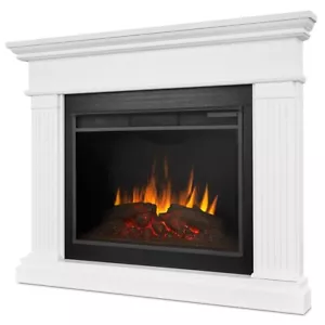 Real Flame Kennedy 56" Wood Grand Corner Electric Fireplace in White - Picture 1 of 8