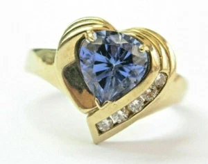 Heart Shape Tanzanite & Diamond Ring Solid 14Kt Yellow Gold 1.60Ct AAA / VS - Picture 1 of 6