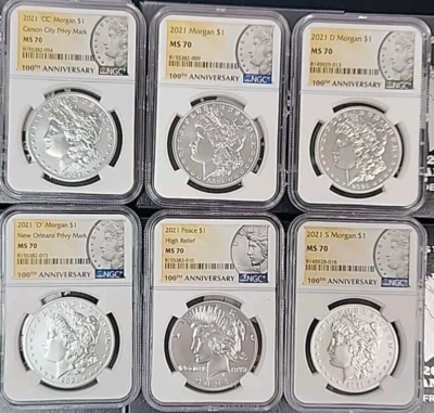 NGC MS70 2021 Morgan and Peace Silver Dollar 6-Coin Set.................   Rm404 - Image 1 of 4