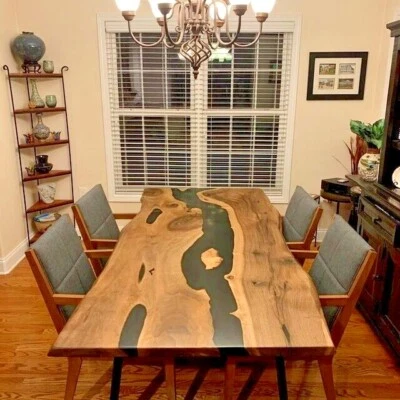 Epoxy Resin Dining Table Top Acacia Wood Table Home Decor Matt Finish - Image 1 of 4