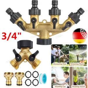 2/4 Wege 3/4" Wasserverteiler Messing Gartenschlauch Wasserhahn Verteiler Ventil - Bild 1 von 15