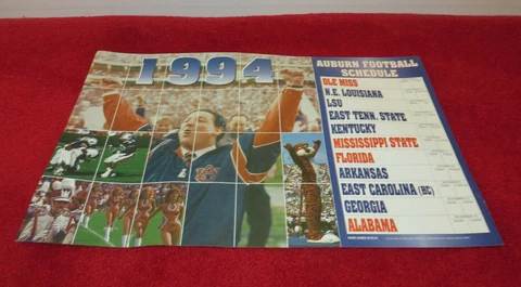 Vintage AUBURN TIGERS Football 1994 Schedule Poster - Unmarked Cover