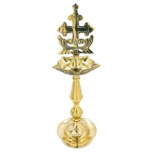 Brass Nilavilakku With Sleeba Cross Christian cross lamp Vilakku Jesus Church - Picture 1 of 3