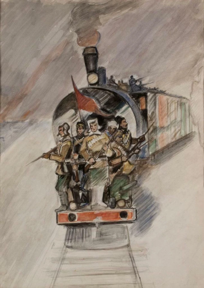 On the Train Alexander Labas 1930 Russian Futurist Revolutionary Art Print - Image 1 of 1