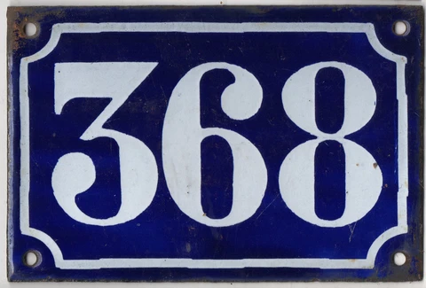 Old blue French house number 368 door gate plate plaque enamel metal sign c1900 Cover