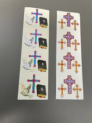 HAMBLY 2 PRISMATIC STICKERS CROSS BIBLE DOVE Christian VINTAGE RARE. - Image 1 of 4