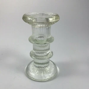 Vtg INGRID GLASHUTTE TEXTURED MODERN ICE GLASS - CLEAR TAPER CANDLE HOLDER - Picture 1 of 6