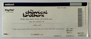 THE CHEMICAL BROTHERS 2016 Live in Tel-Aviv Israel - TALÓN DE ENTRADAS DE CONCIERTO sin usar - Imagen 1 de 2