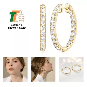 14K Gold Hoop Earrings Diamond Hoops Earrings for Women’s Hoop Earrings 14K G... - Picture 1 of 7