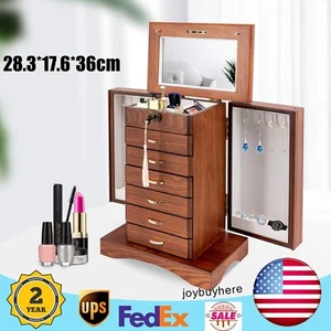 7 Layers Jewelry Storage Box Case Organizer Watch Ring Earrings Display Cabinet - Picture 1 of 24