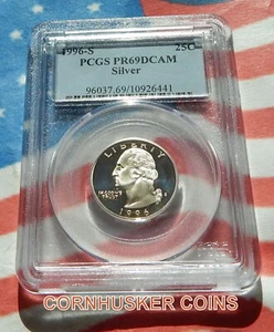 1996-S SILVER WASHINGTON QUARTER PCGS PR69DCAM ~ DEEP MIRROR SURFACE - Picture 1 of 2
