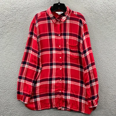 Camisa OLD NAVY Para Mujer XXL Blusa Abotonada Top A Cuadros Manga Larga Roja* Foto 1 de 4