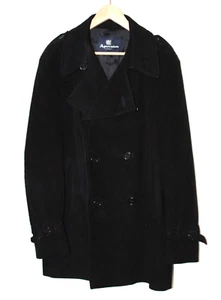 Aquascutum Men's Size 46R Black Heavy Wool-like Cotton Trench Coat Pea #300107 - Picture 1 of 19