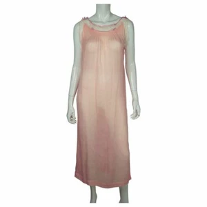Vintage 1920s Pink Silk Chiffon Nightie with Lace Trim Nightgown - Picture 1 of 5