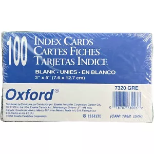 Oxford Blank Color Index Cards, 3" x 5", Green, 100 Per Pack (7320 GRE) - Picture 1 of 2
