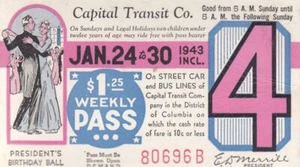 Capital Transit company Street car pass-1943-Jan 24 to 30-----233 - Picture 1 of 1