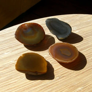 4 Mini Geode Ends Small Mixed Rock Slices Cut Polished Brown Gray Agate Crystals - Picture 1 of 7