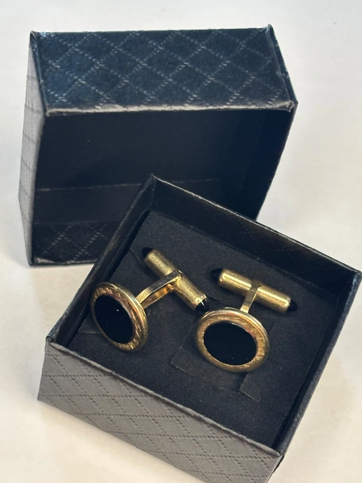 Gemelos redondos Krementz dorado y negro en caja original Foto 1 de 4