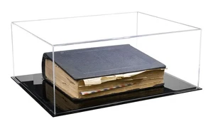Custodia acrilica grande display a libro con custodia trasparente e base nera 18""x14""x7"" (A014-A) - Foto 1 di 2