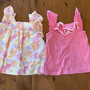 Janie & Jack Girls’ Tank Tops Lot of 2 Size 6 Pink Peplum Smocked Floral - Picture 1 of 10