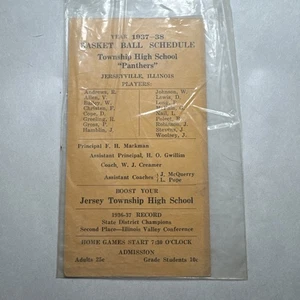 1937-38 Township High School Basketball 3x5 Pocket Spielplan Jerseyville Illinois - Bild 1 von 8