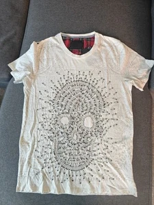 Stunning Unusual Elvis & Jesus Top - Safety Clip Face Pattern & Logo - Size L - Picture 1 of 13